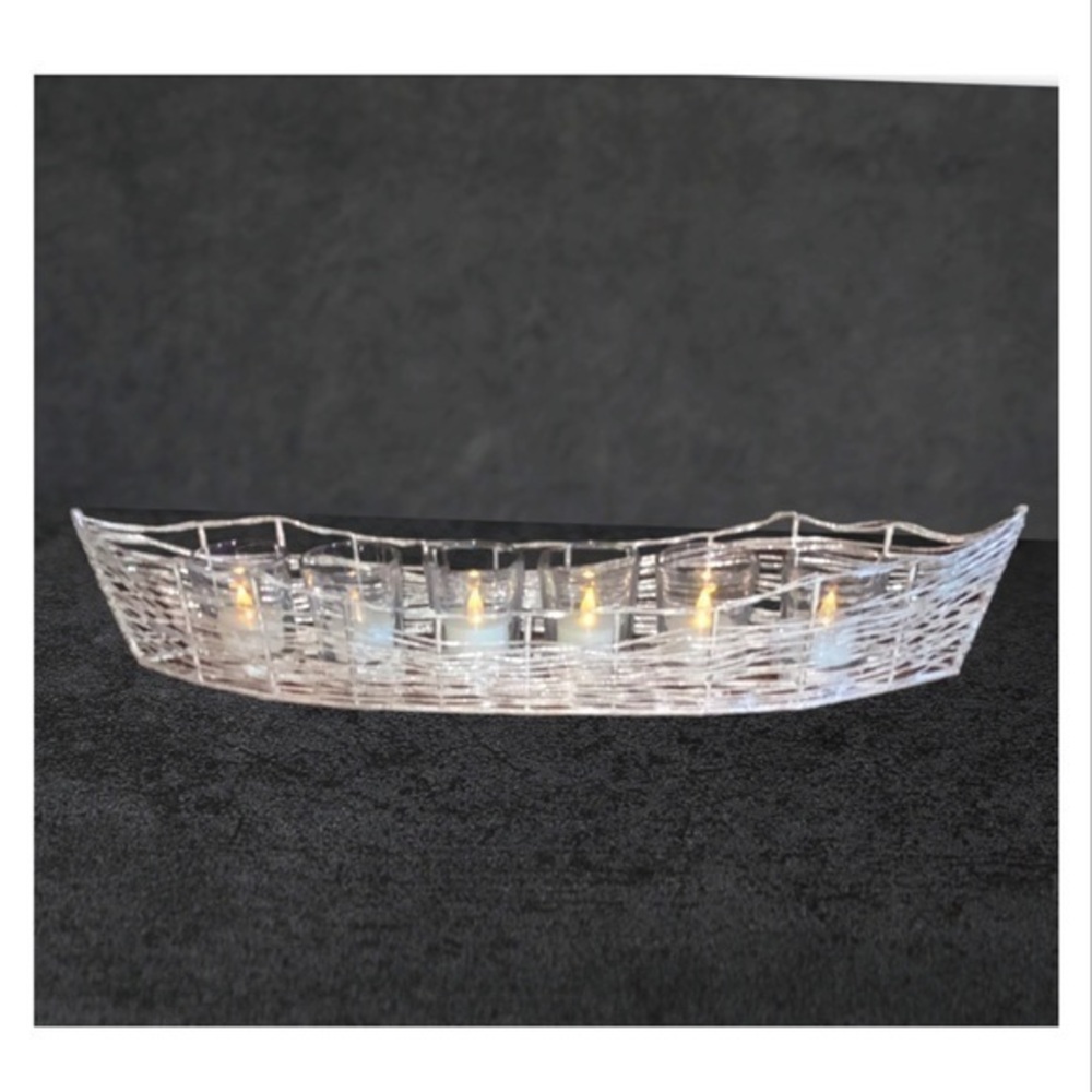 Costa Brava Golden Luxury Collection Silver Iron Gold Frosted 6 Candle Holder
